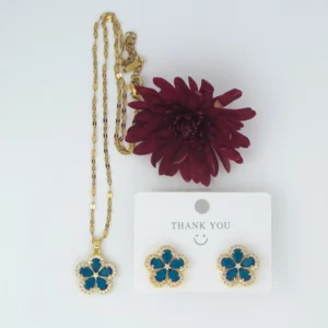 Elegant Blue Stone Floral Jewellery Set for Women