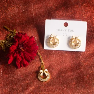 Beautiful Gold Plated Bow Necklace and Earrings