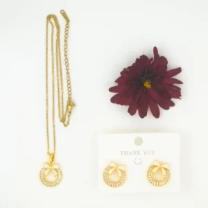 Premium Gold Plated Bow Necklace and Earring Jewellery Set for Women