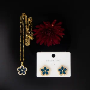 Elegant Blue Stone Floral Jewellery Set for Women