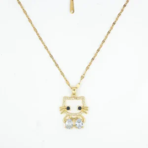 Premium gold plated cat pendant necklace with sparkling stones on a delicate chain