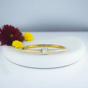 diamond studded bangle for women gold and steel colour