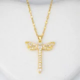 Dragonfly gold pendant necklace 22K gold plated anti tarnish jewellery