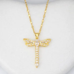 Dragonfly gold pendant necklace 22K gold plated anti tarnish jewellery