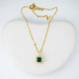 Emerald green stone gold pendant necklace 22K gold plated anti tarnish jewellery