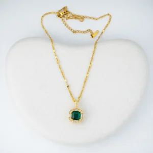 Emerald green stone gold pendant necklace 22K gold plated anti tarnish jewellery