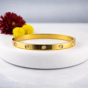 Gold bangle for women made from stainless steel with 22K gold plating and anti tarnish finish