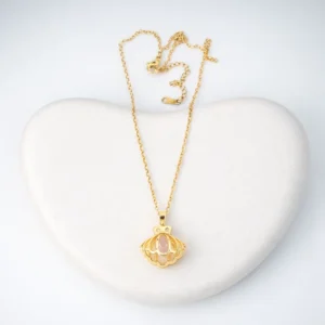 Gold seashell pendant necklace with pink stone 22K gold plated anti tarnish stainless steel jewellery