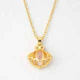 Gold seashell pendant necklace with pink stone 22K gold plated anti tarnish jewellery