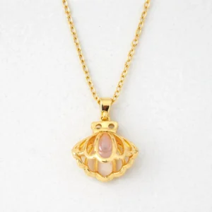 Gold seashell pendant necklace with pink stone 22K gold plated anti tarnish jewellery