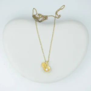Gold Shell Pearl Pendant Necklace with 22K gold plating, pearl centerpiece and CZ stones