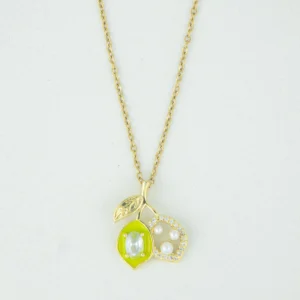 Green Leaf Pearl Pendant Necklace with pearl and crystal charm