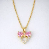 Pink Heart Bow Gold Plated Necklace for Women