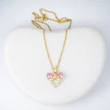 Pink Heart Bow Gold Plated Necklace for Women