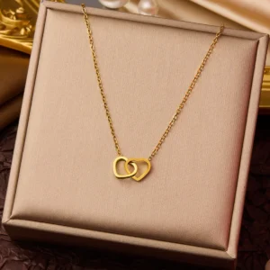 premium gold plated double heart pendant necklace for women by Jenza Jewellery