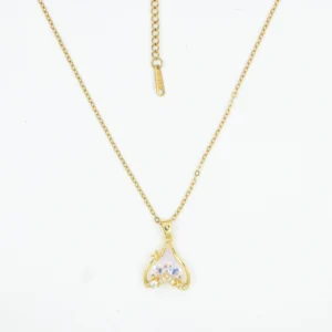 premium gold plated fishtail pendant necklace zoom on white background