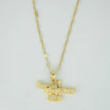 Teddy bear gold pendant necklace with 22K gold plating and stainless steel chain