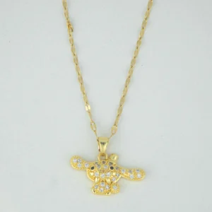 Teddy bear gold pendant necklace with 22K gold plating and stainless steel chain