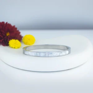 Steel Color Anti Tarnish White Stone Bangle